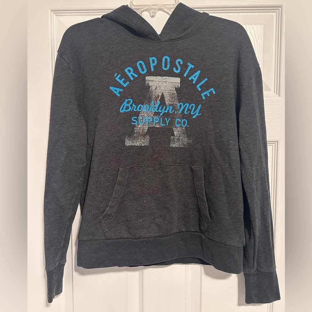 Aeropostale Charcoal Hoodie with Teal Logo